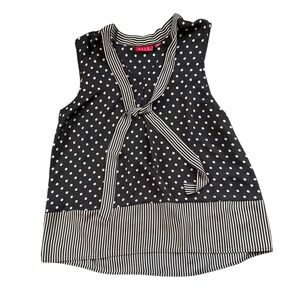 Y2k tank top Brown White Polka Dot Tie  Blouse Women's Large Elle
